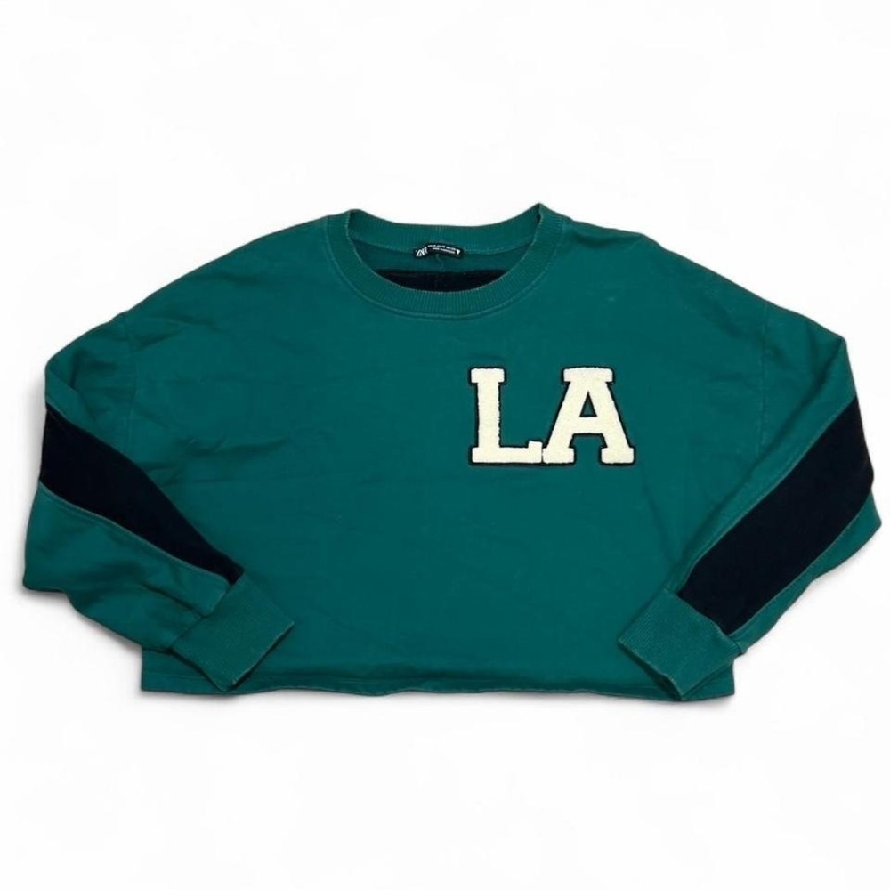 Zara Green Crewneck Sweatshirt LA Women's Medium Streetwear Lounge Preppy